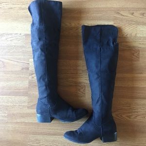 Knee high black suede boots